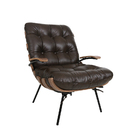 Poltrona E Puff De Couro Costela Com Braço Marrom Bicolor - M