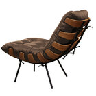 Poltrona E Puff De Couro Costela - Marrom - Mempra