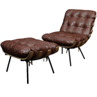 Poltrona E Puff De Couro Costela Soft Tabaco