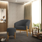 Poltrona E Puff Decorativo Base Madeira Stella Bouclê P01 - D