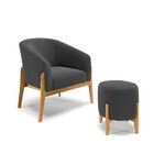 Poltrona E Puff Decorativo Base Madeira Stella Bouclê P01 - D