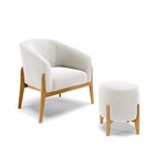 Poltrona E Puff Decorativo Base Madeira Stella Bouclê P01 - D