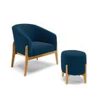 Poltrona E Puff Decorativo Base Madeira Stella Bouclê P01 - D