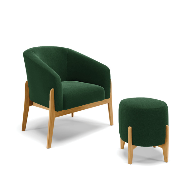 Poltrona E Puff Decorativo Base Madeira Stella Bouclê P01 - D