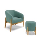 Poltrona E Puff Decorativo Base Madeira Stella Bouclê Verde M