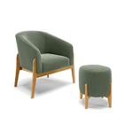 Poltrona E Puff Decorativo Base Madeira Stella Bouclê Verde P