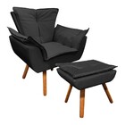 Poltrona E Puff Decorativo Pé Palito De Madeira Opala Corino