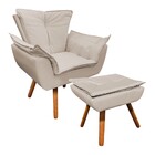 Poltrona E Puff Decorativo Pé Palito De Madeira Opala Corino