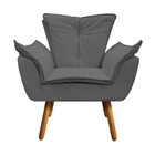 Poltrona E Puff Decorativo Pé Palito De Madeira Opala Corino