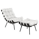 Poltrona E Puff Decorativos Sala De Estar Costela Base Preta