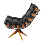 Poltrona E Puff Giratório Costela Couro Legítimo Base De Made