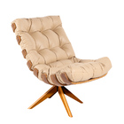 Poltrona E Puff Giratório Costela Couro Legítimo Base De Made