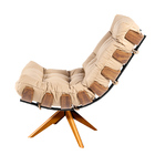 Poltrona E Puff Giratório Costela Couro Legítimo Base De Made