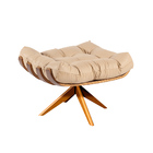 Poltrona E Puff Giratório Costela Couro Legítimo Base De Made