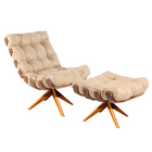 Poltrona E Puff Giratório Costela Couro Legítimo Base De Made