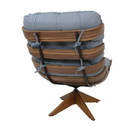 Poltrona E Puff Giratórios De Couro Costela Wood Light Blue