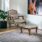 Poltrona E Puff King Madeira Maciça Verniz Imbuia E Veludo Br