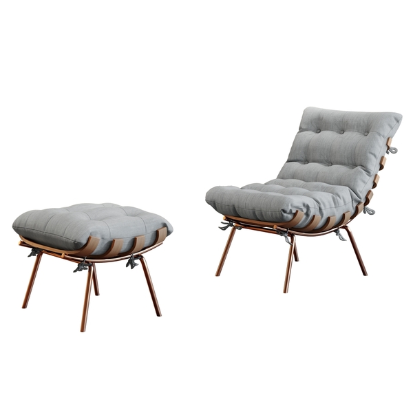 Poltrona E Puff M06 Mais Decor Cobre-linho Cinza