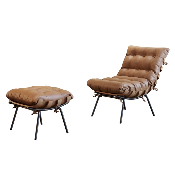 Poltrona E Puff M06 Mais Decor Preto-courino Hibrido Marrom