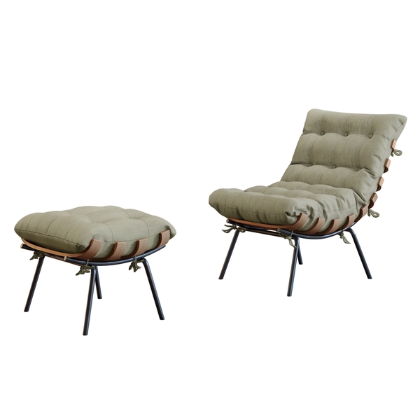 Poltrona E Puff M06 Mais Decor Preto-linho Bege