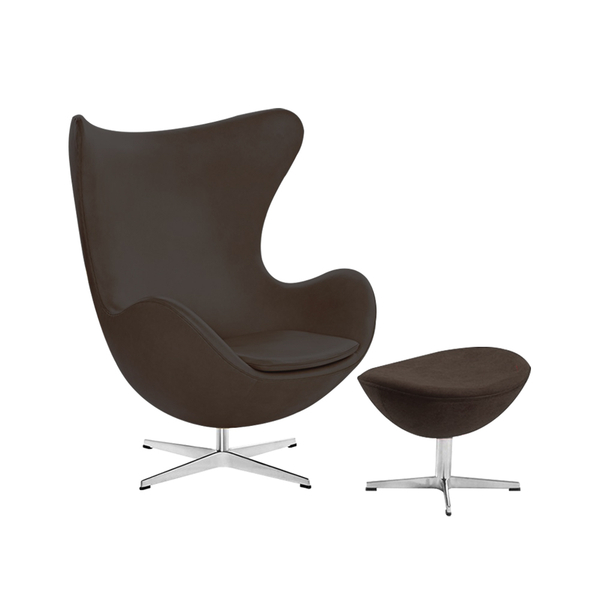 Poltrona Egg Com Puff Base Em Alumínio Couro Natural Marrom