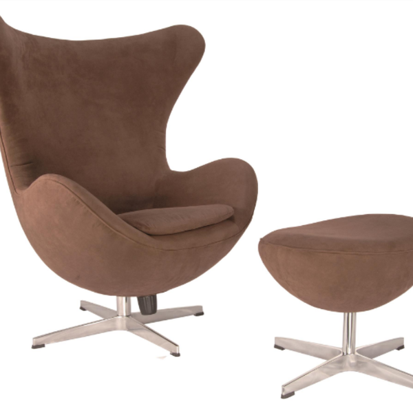 Poltrona Egg Com Puff Em Suede - Marrom