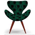 Poltrona Egg Floral Preto E Verde Cadeira Decorativa Com Base