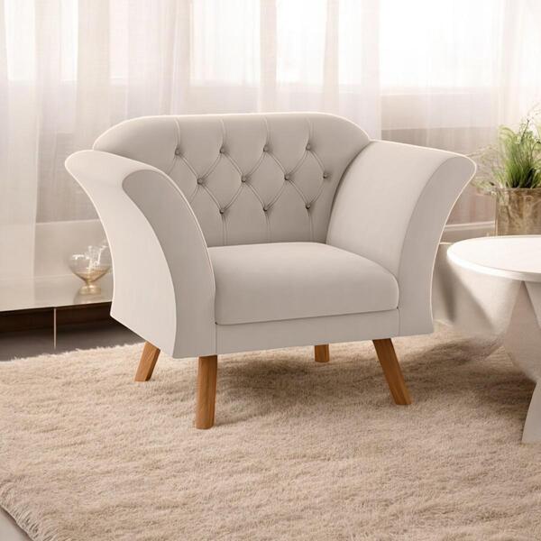 Poltrona Elegante Com Pés Em Madeira Maia Areia