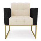 Poltrona Elisa Corano Com Linho Bege A19 Base Metálica Dourad