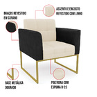 Poltrona Elisa Corano Com Linho Bege A19 Base Metálica Dourad