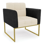 Poltrona Elisa Corano Com Linho Bege A19 Base Metálica Dourad