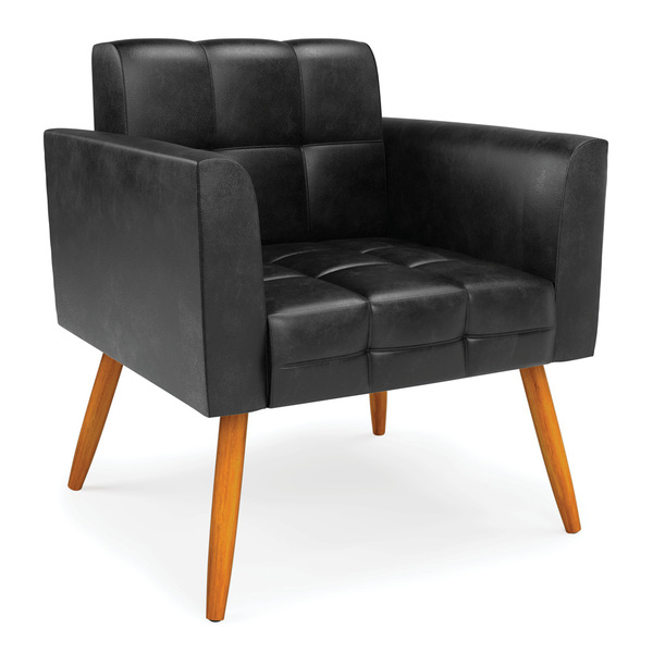 Poltrona Elisa Corano Preto Pés Palito Castanho D03 - D'rossi