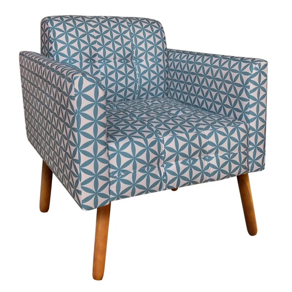 Poltrona Elisa Geométrico Azul D03 Pés Palito Castanho D'rossi