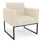 Poltrona Elisa Linho Bege A19 Base Metálica Industrial Preto