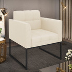 Poltrona Elisa Linho Bege A19 Base Metálica Industrial Preto