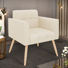 Poltrona Elisa Linho Bege A19 Pés Palito Natural D03 - D'rossi