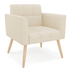 Poltrona Elisa Linho Bege A19 Pés Palito Natural D03 - D'rossi