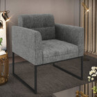 Poltrona Elisa Linho Grafite A26 Base Metálica Industrial Pre