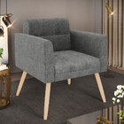 Poltrona Elisa Linho Grafite A26 Pés Palito Natural D03 - D'r