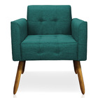 Poltrona Elisa Linho Verde Petróleo A62 Pés Palito Castanho -