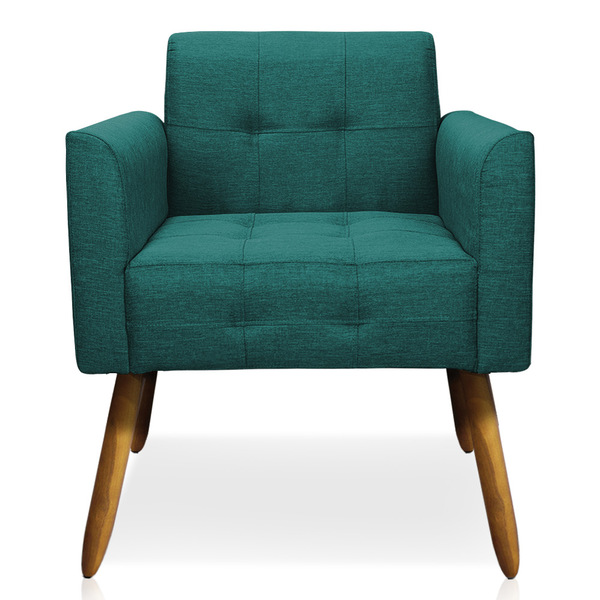 Poltrona Elisa Linho Verde Petróleo A62 Pés Palito Castanho -