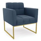 Poltrona Elisa Suede Azul Marinho Base Metálica Industrial Do