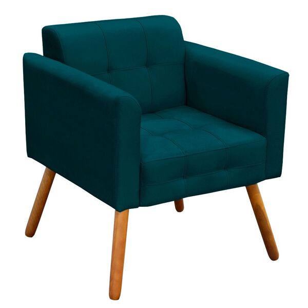 Poltrona Elisa Suede Azul Pavão Pés Palito D'rossi