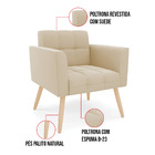 Poltrona Elisa Suede Bege Pés Palito Natural D03 - D'rossi