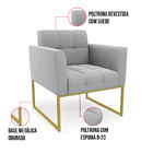 Poltrona Elisa Suede Cinza Base Metálica Industrial Dourado D