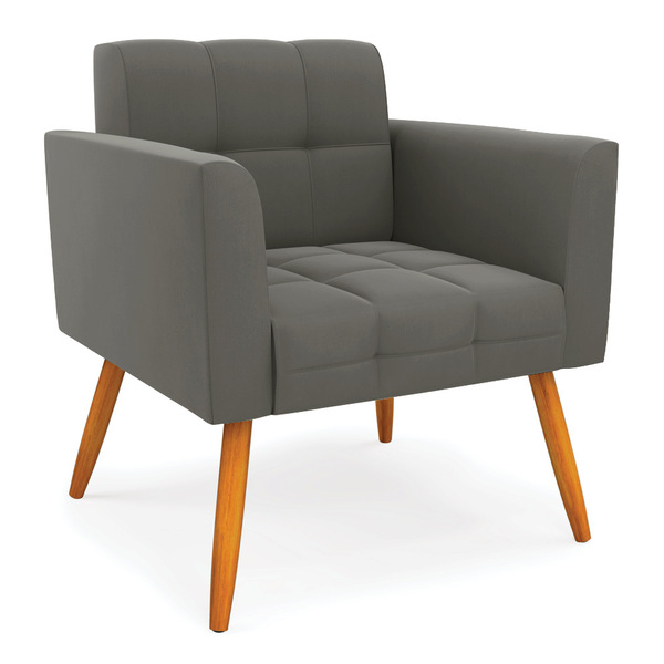 Poltrona Elisa Suede Grafite Pés Palito Castanho D03 - D'rossi