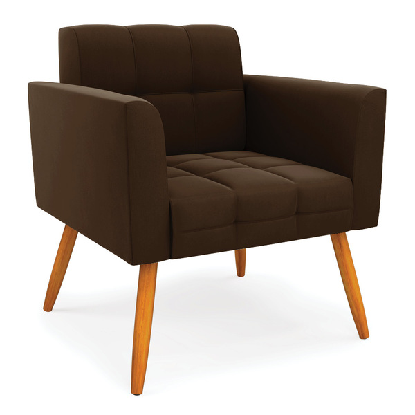 Poltrona Elisa Suede Marrom Pés Palito Castanho D03 - D'rossi