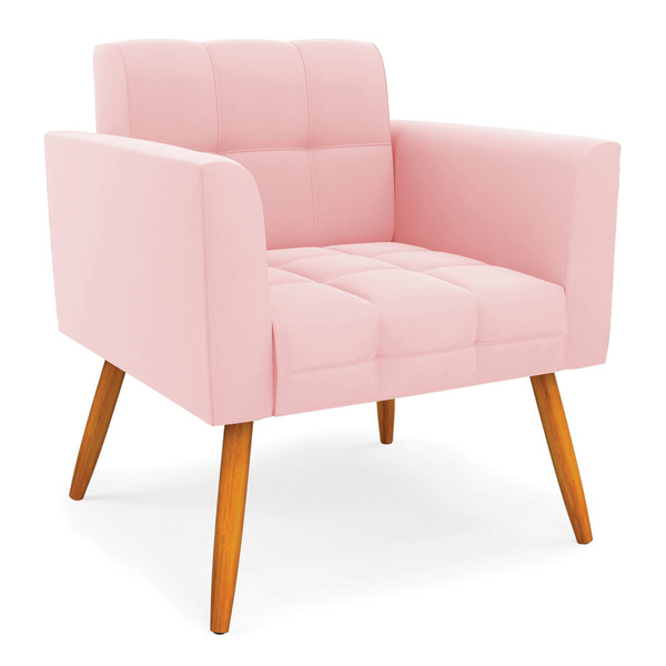 Poltrona Elisa Suede Pés Palito Castanho D'rossi - Rosa Bebê