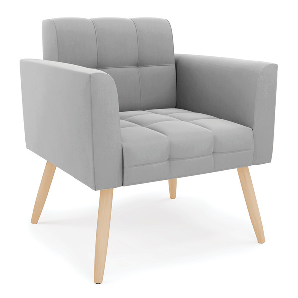 Poltrona Elisa Suede Pés Palito Natural D03 - D'rossi - Cinza