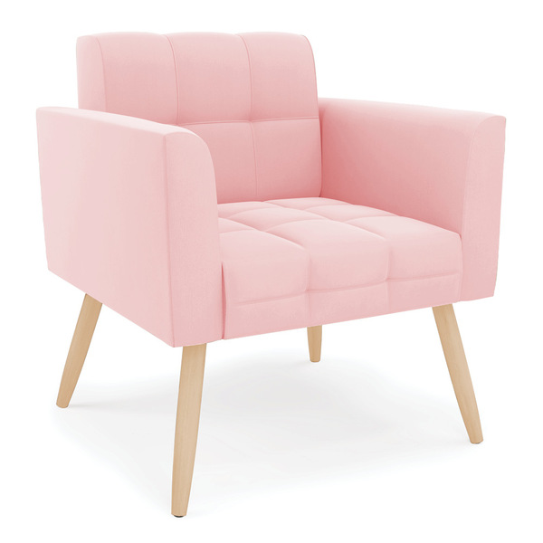 Poltrona Elisa Suede Pés Palito Natural D03 - D'rossi - Rosa
